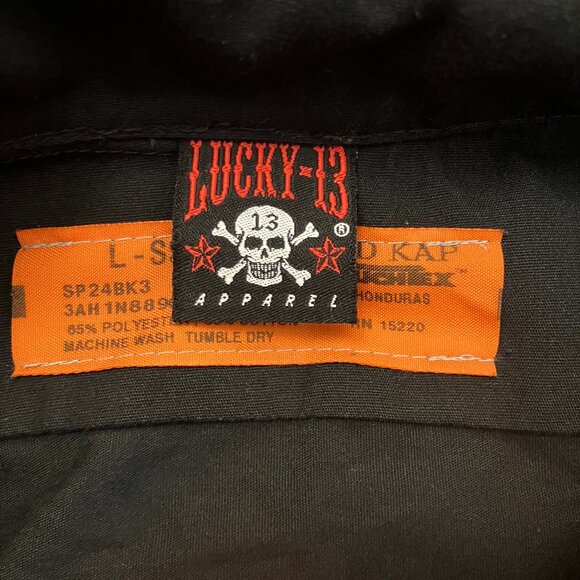 Lucky 13 King of Fools print black button down shirt men's L EUC - Picture 3 of 3